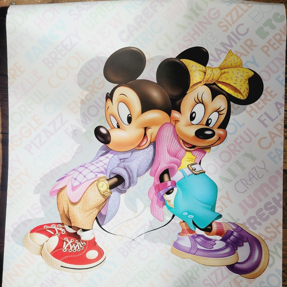 Vintage Disney Mickey Minnie Mouse 90s Fashion Poster Retro Wall Art Typography